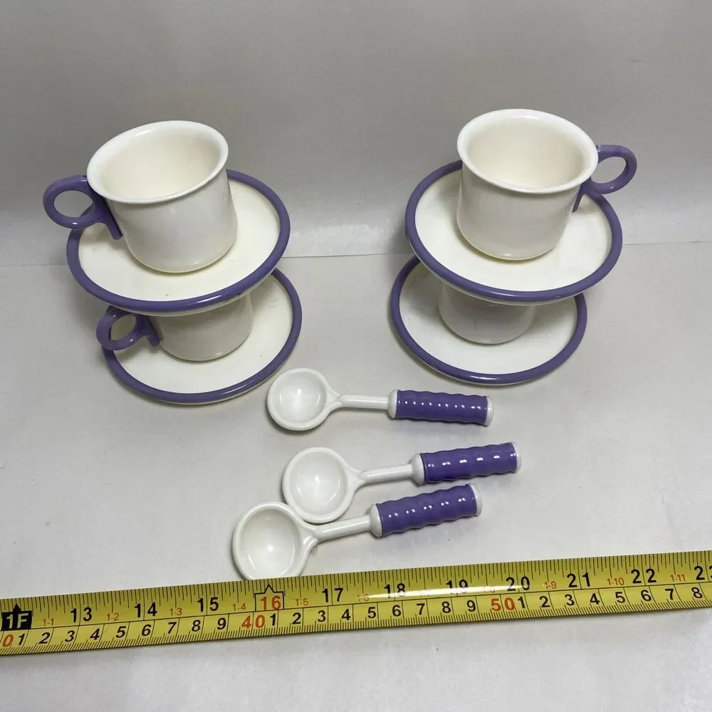Pretend Play Dish Set Party Queen 11 PCS Cup Spoon Saucer VTG 1985 Japan Plastic